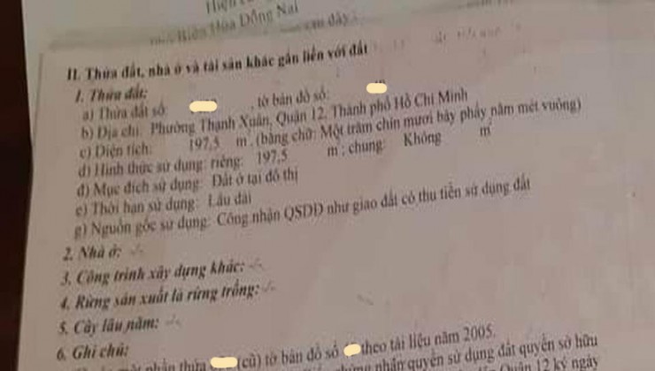 Bán nhà xưởng mặt tiền Thạnh Xuân 22 P. Thạnh Xuân Quận 12, 198m2, giá chỉ 10.x tỷ